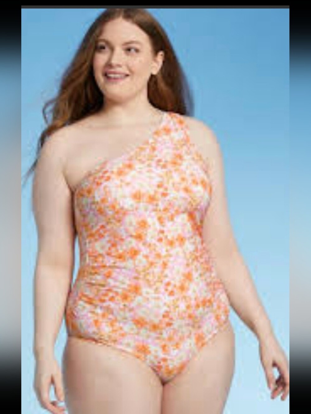 #K40 Kona Sol One-Shoulder Floral Swimsuit in Orange and Pink